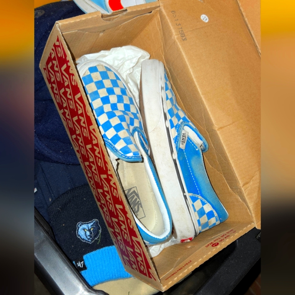 Vans Kids Blue and White Checkered Sneakers